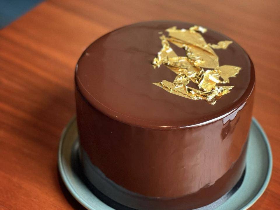 chocolate cake with gold leaf