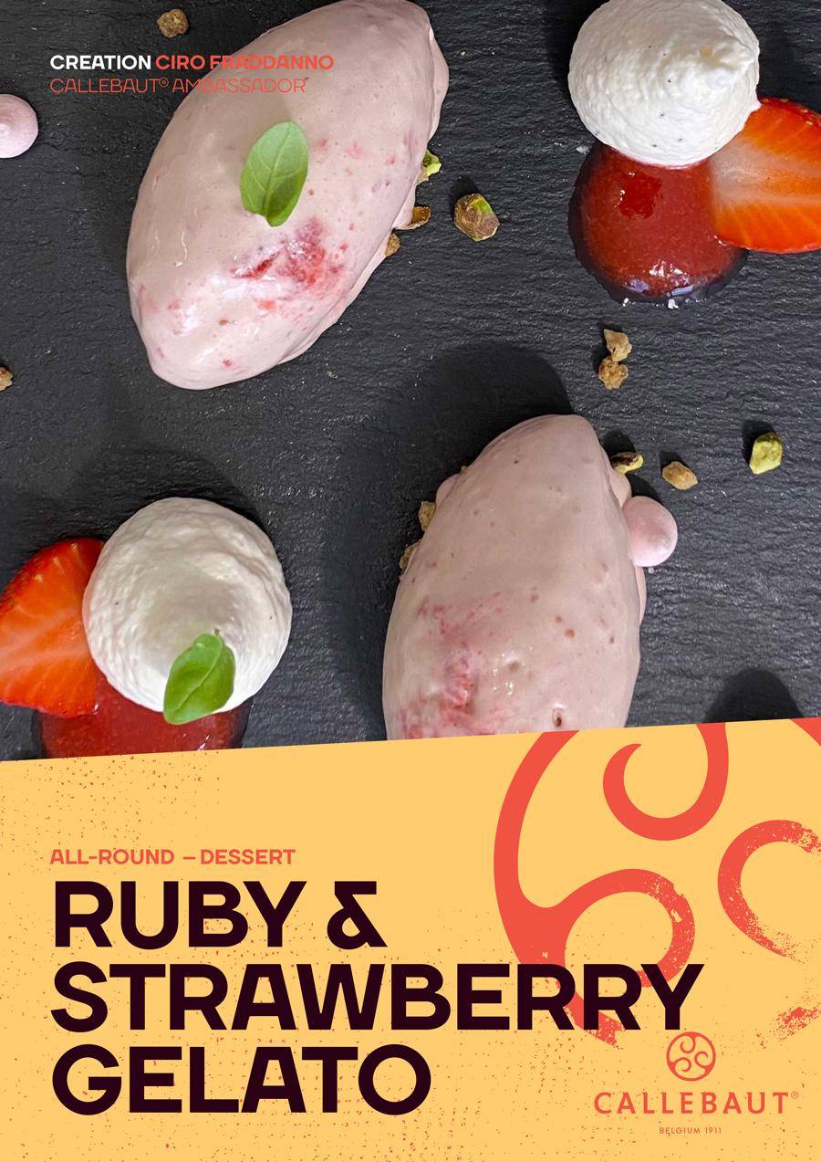 Callebaut robijnrode chocolade en aardbeiengelato van gelato meester Ciro Fraddanno