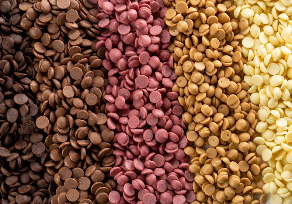 Dark, milk, ruby, gold, and white chocolate chips