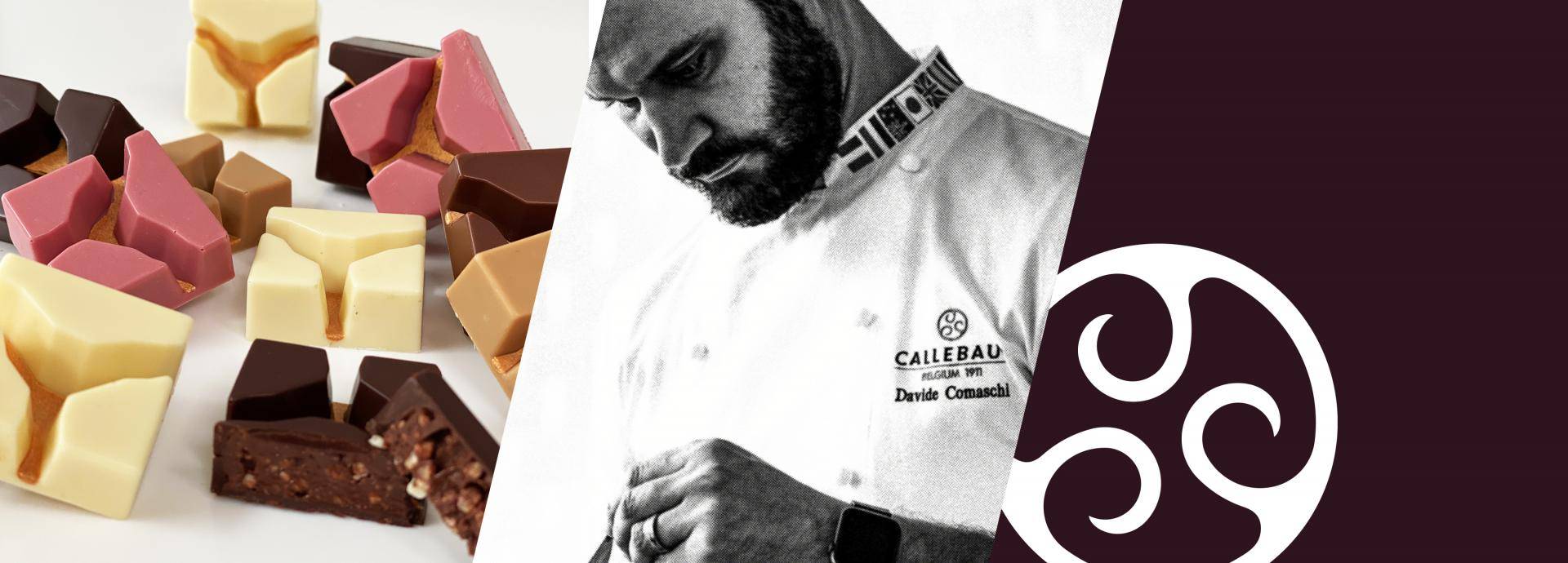 Chocolate and hazelnut bonbons in 5 colours by Callebaut chef Davide Comaschi