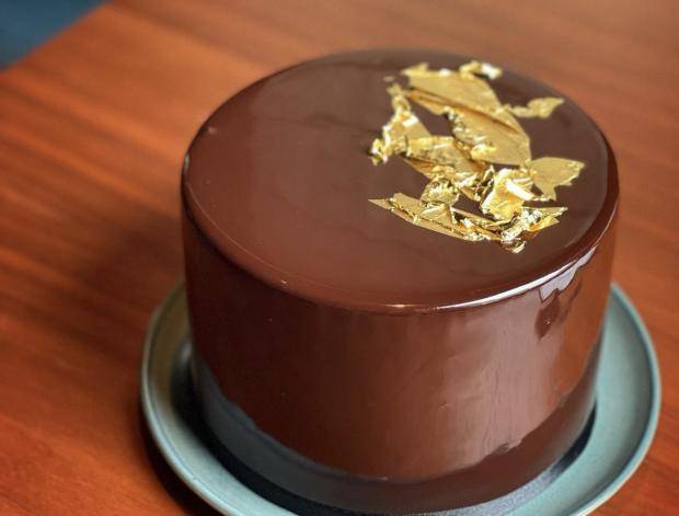 chocolate cake with gold leaf