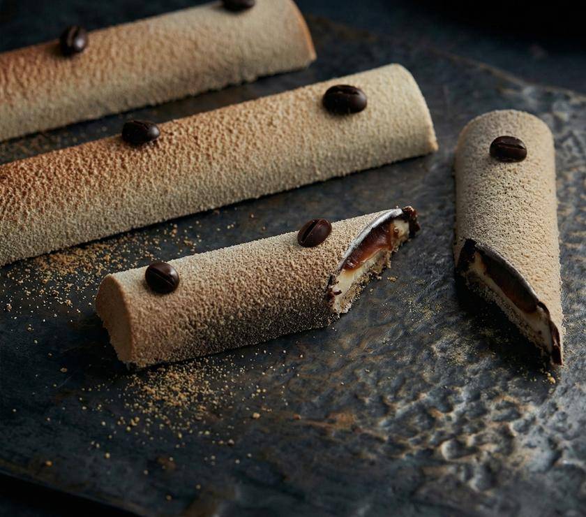 Chocolate coffee beans on a cake