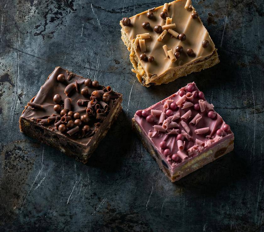 Dark ruby and gold chocolate tiffin