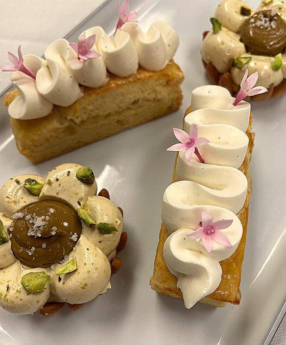 scone and pistachio tart