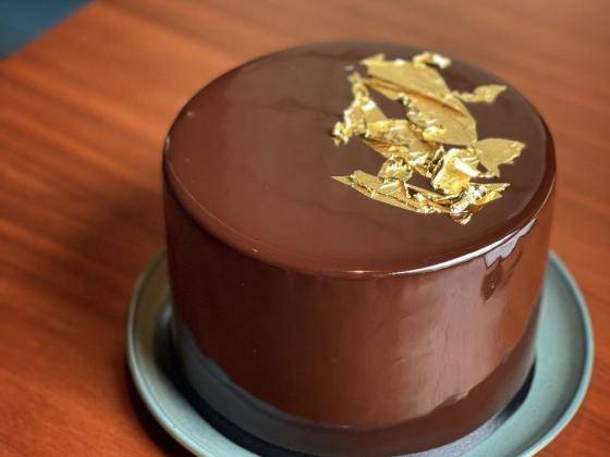 chocolate cake with gold leaf
