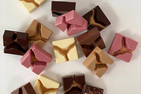 5 colours of chocolate and hazelnut bonbons by Callebaut chef Davide Comaschi