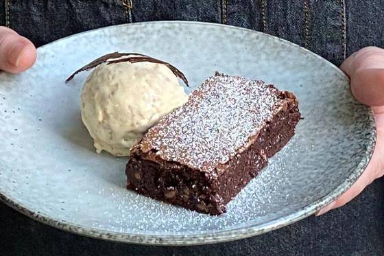 decadent brownie with ice cream 